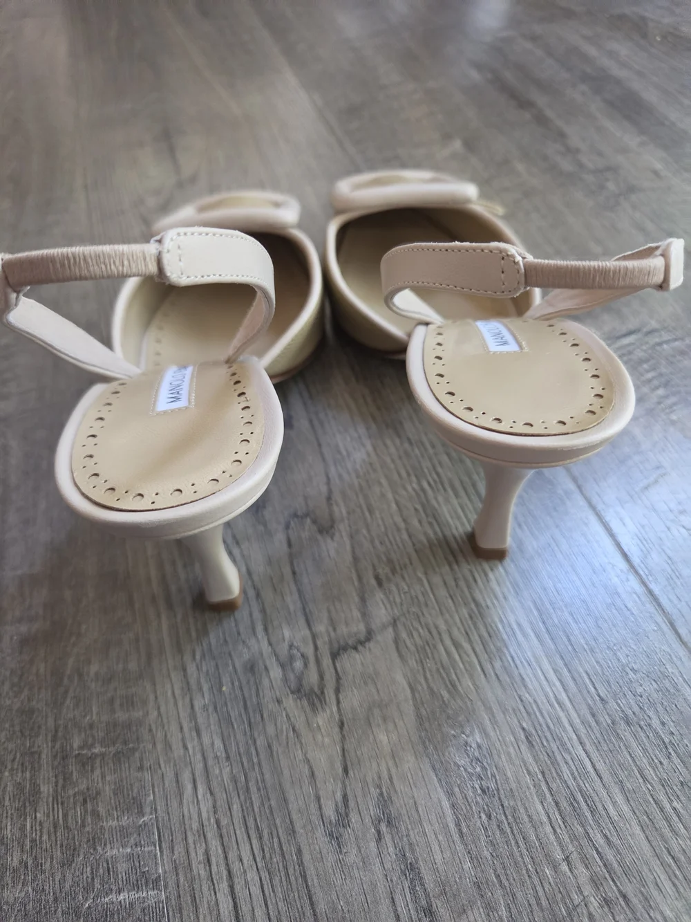 Light Beige Calf Leather Buckle Detail Slingback Pumps - Picture 5 of 10